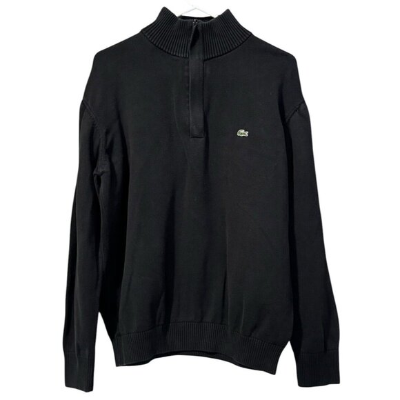 Lacoste Other - Lacoste Men's Black Quarter Zip Pullover Sweater Size 7 Mock‎ Neck Preppy Modern